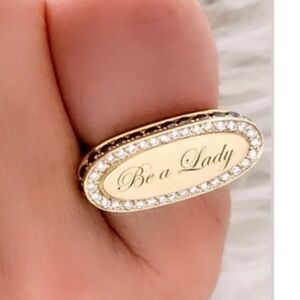 Dru 14K Yellow Gold "Be A Lady" Signet Dimond Ring Very Mildly Used